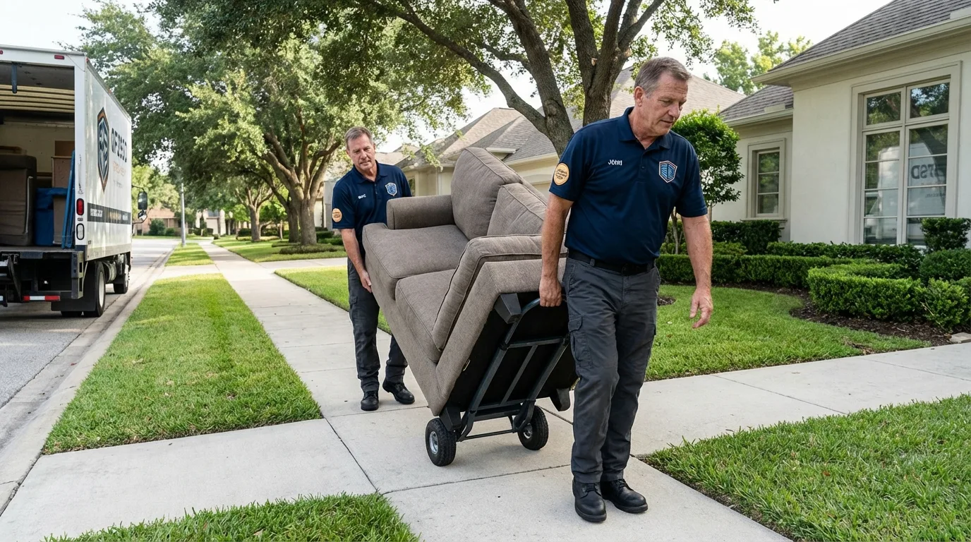 Local residential moving crew loading furniture in Thomas, OK