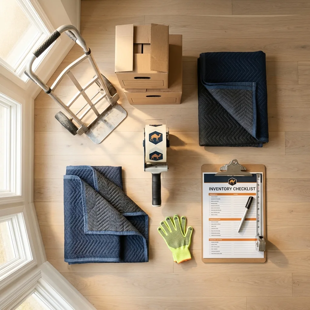 Professional moving supplies and packing materials layout for Thomas residential relocations